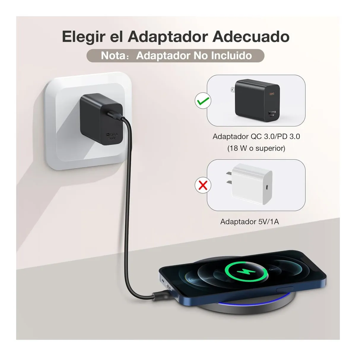 Cargador Inalámbrico 15W 1HORA - Compatible iPhone, Samsung, Xiaomi, AirPods 3rd — imagen 4