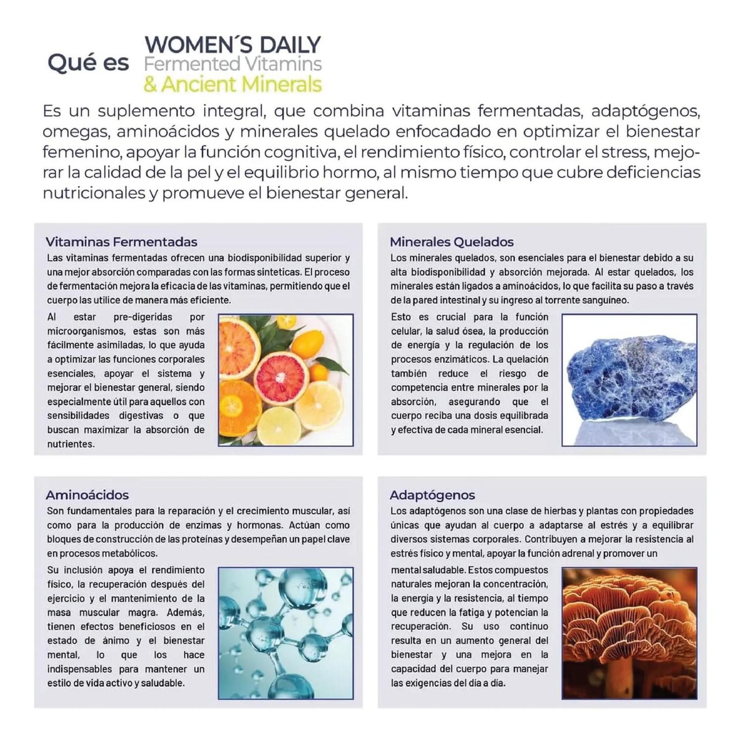 Women's Daily: Multivitamínico 4 en 1: Vitaminas, Minerales, Complejo B y Adaptógenos, 200 Cápsulas — imagen 2