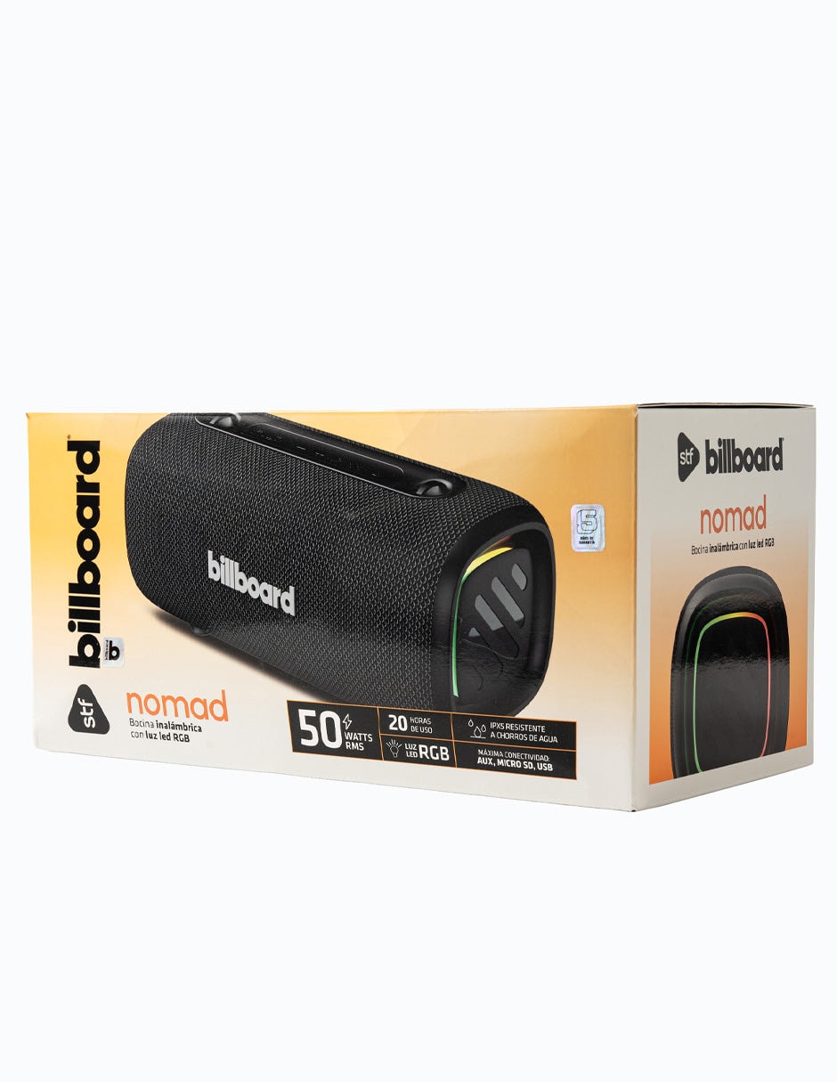 Bocina Inalámbrica Portátil Billboard Nomad 50W Rms Con Conexión Inalámbrica 6.0, Luz Led RGB IPX5 Negro — imagen 10