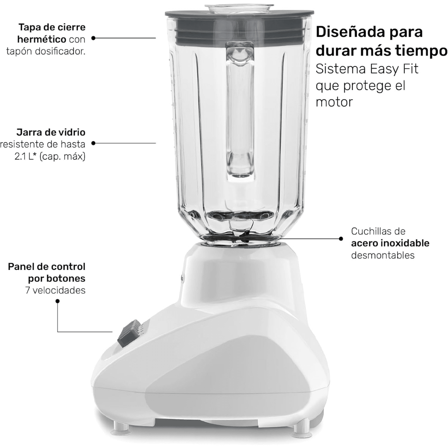 Licuadora Taurus Gaudí 750 W 2.1 L Vidrio 7 Velocidades — imagen 2