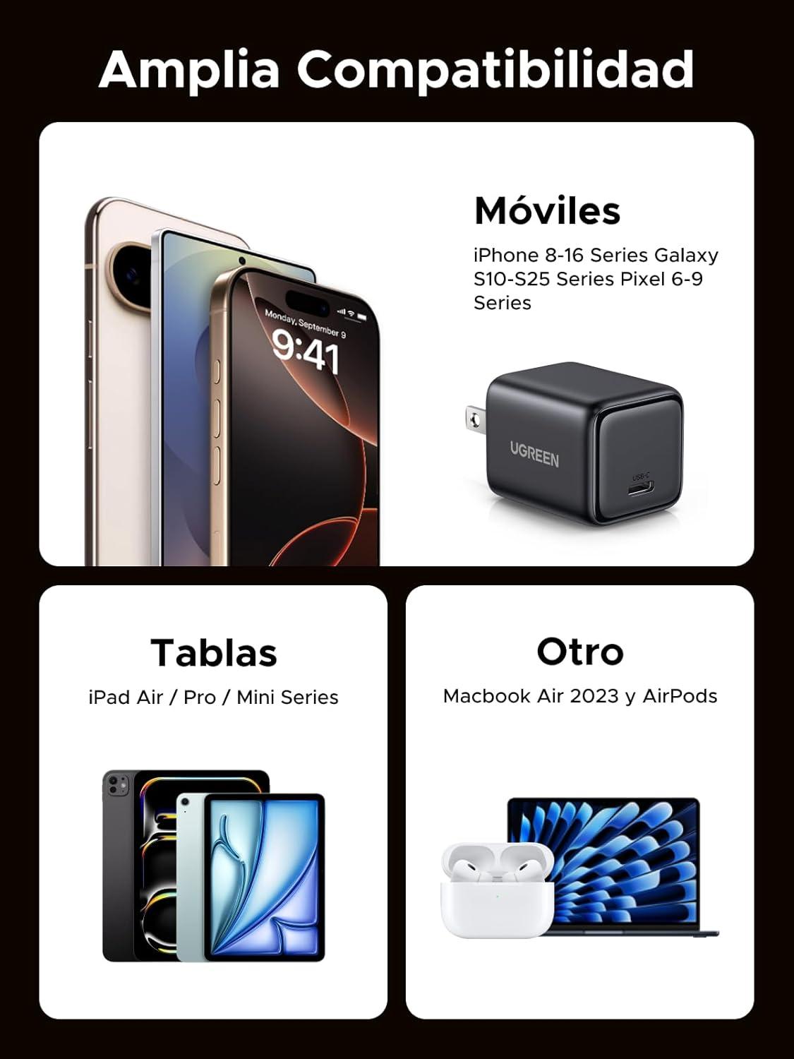 Cargador Ugren Mini 30w USB-C Negro Resistente Carga rápida — imagen 7