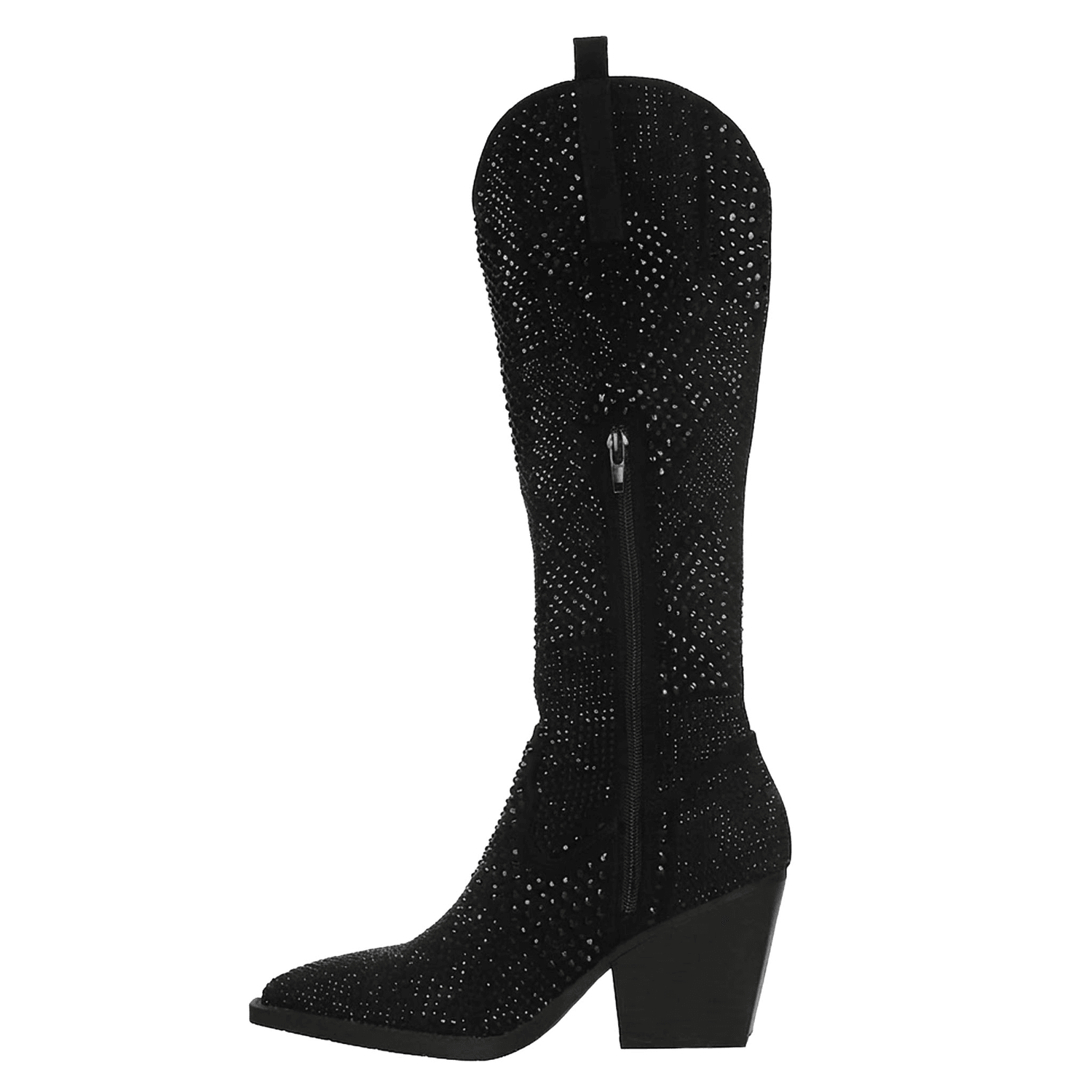 Bota Efe Dama Casual Vaquera Brillo Larga Tacón Negro Mujer — imagen 5