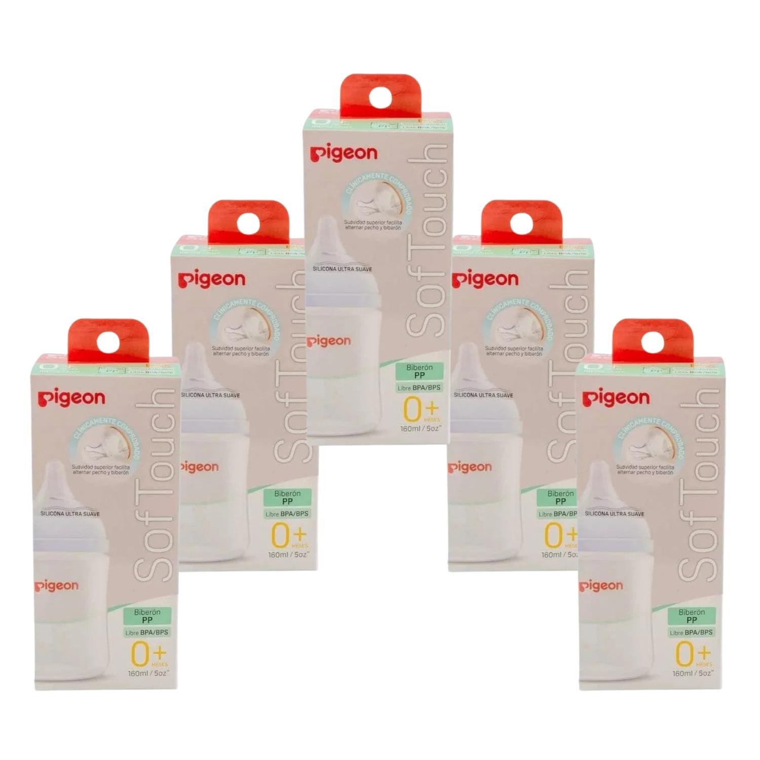 Pack 5 Biberones Pigeon Softouch 160ml/5oz Anticolicos 0m+ — imagen 3