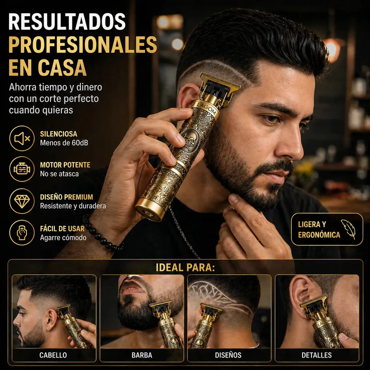 Rasuradora Eléctrica Recargable Profesional. Cortadora de Cabello Profesional Inalámbrica para Hombre Máquina para Cortar Cabello Recargable USB con 4 Peines Trimmer Barba Kit Completo — imagen 6