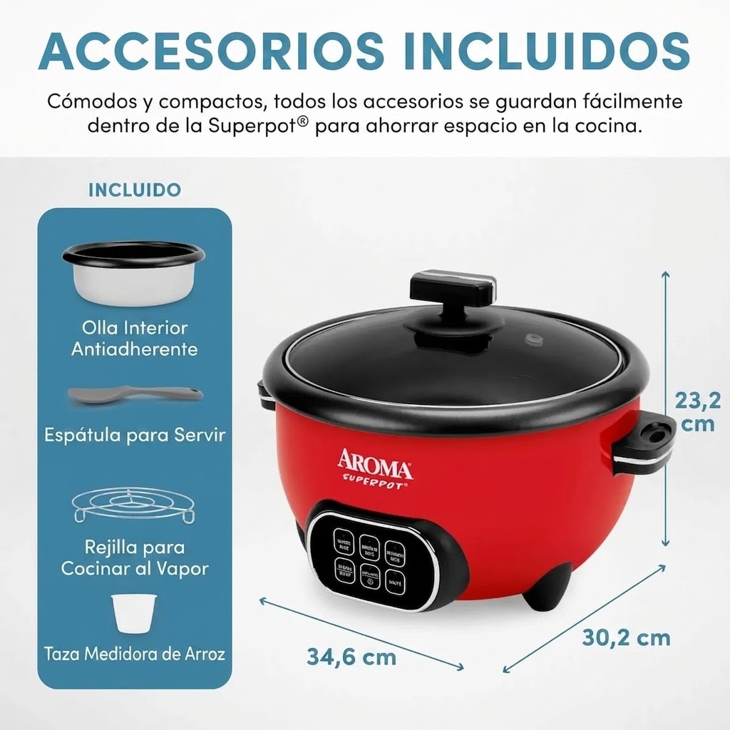 AROMA ARC-1021DR Olla Multifuncional Color Rojo Capacidad De 20 Tazas — imagen 5