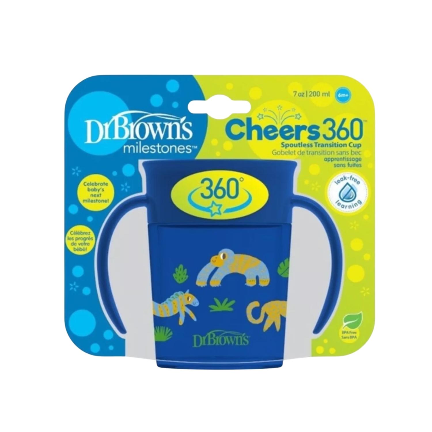 Vaso/termo Entrenador Bebé Con Asas Dr Brown's Cheers 360°, 7oz. 200ml Color Azul Animales — imagen 6