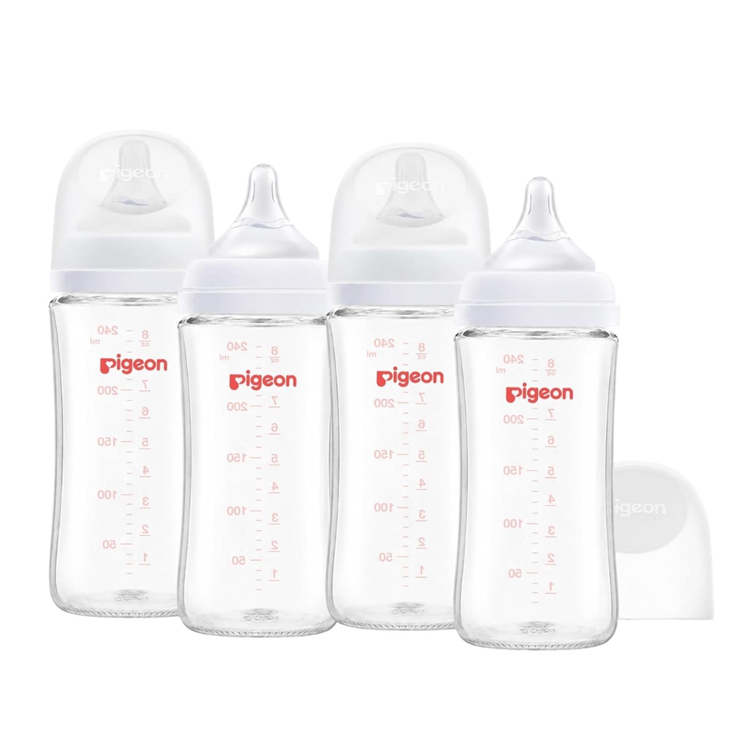 Combo 4 biberones 240ml Vidrio Pigeon Softouch Boca Ancha — imagen 1