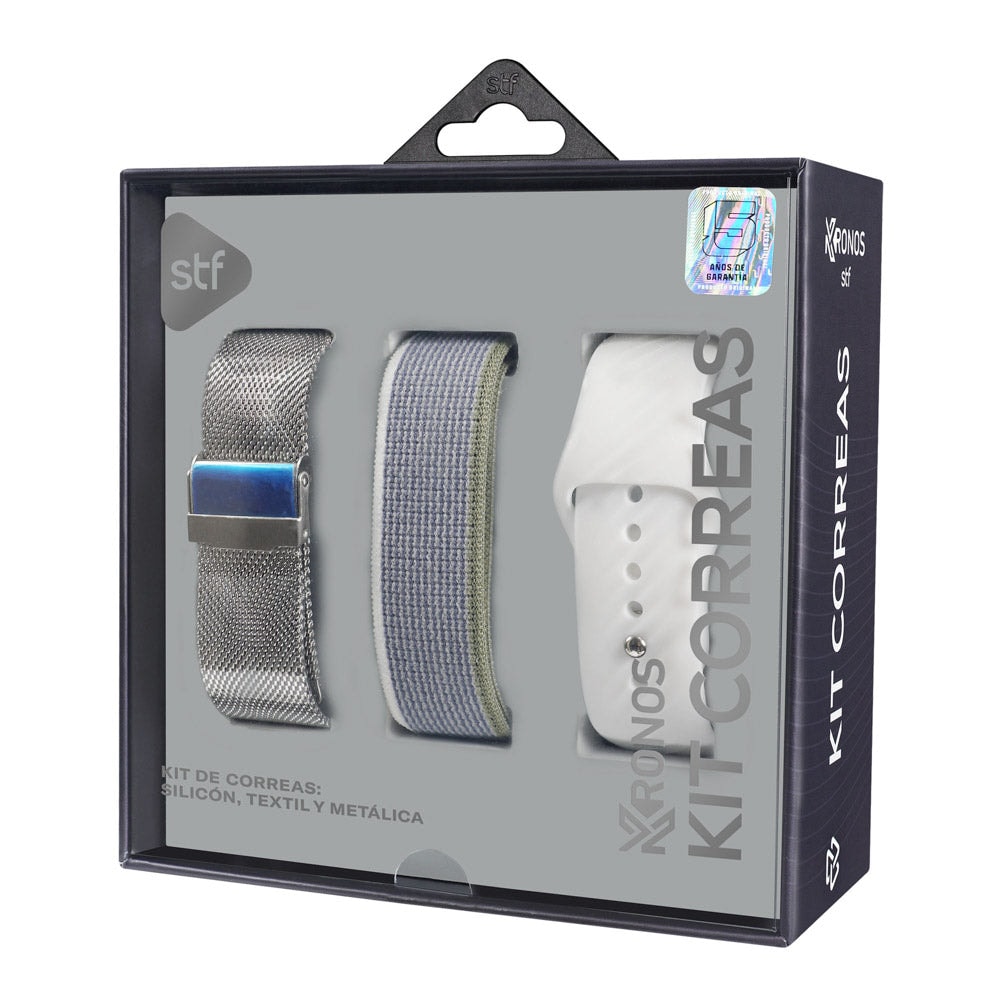 Kit Correas Smartwatch STF Kronos: textil, silicon y metálica 22mm — imagen 3