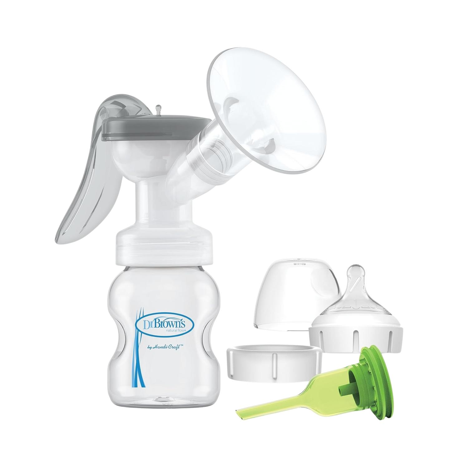 Extractor De Leche Materna Manual Dr Brown De Silicona Con Escudo Bf102 Con Biberón — imagen 1