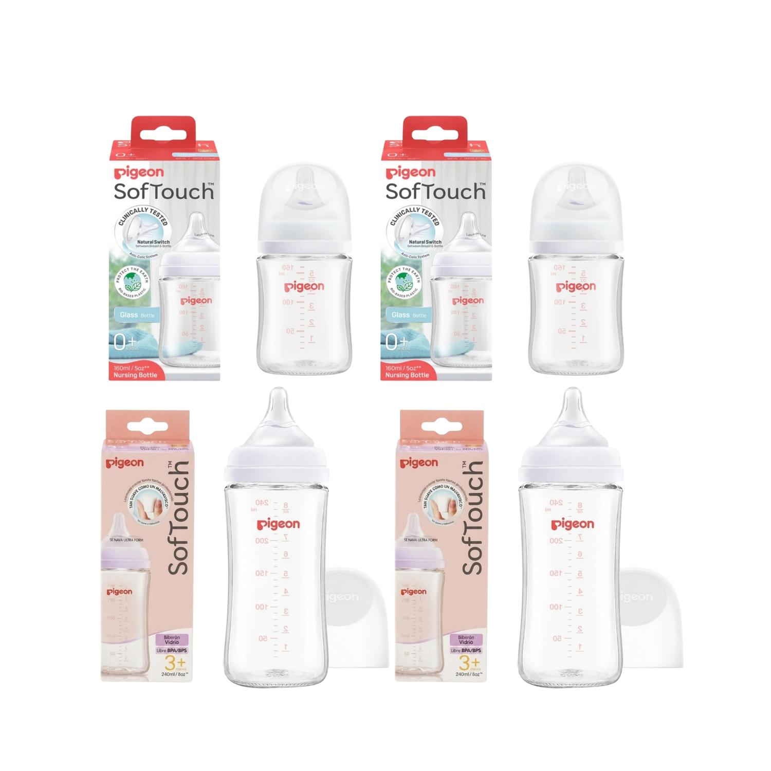 Combo 2 biberones 160ml y 2 de 240ml Vidrio Pigeon Softouch — imagen 2