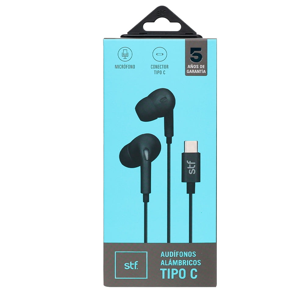 Audífonos alámbricos In ear STF: Tipo C, Manos libres con micrófono, Negro — imagen 4