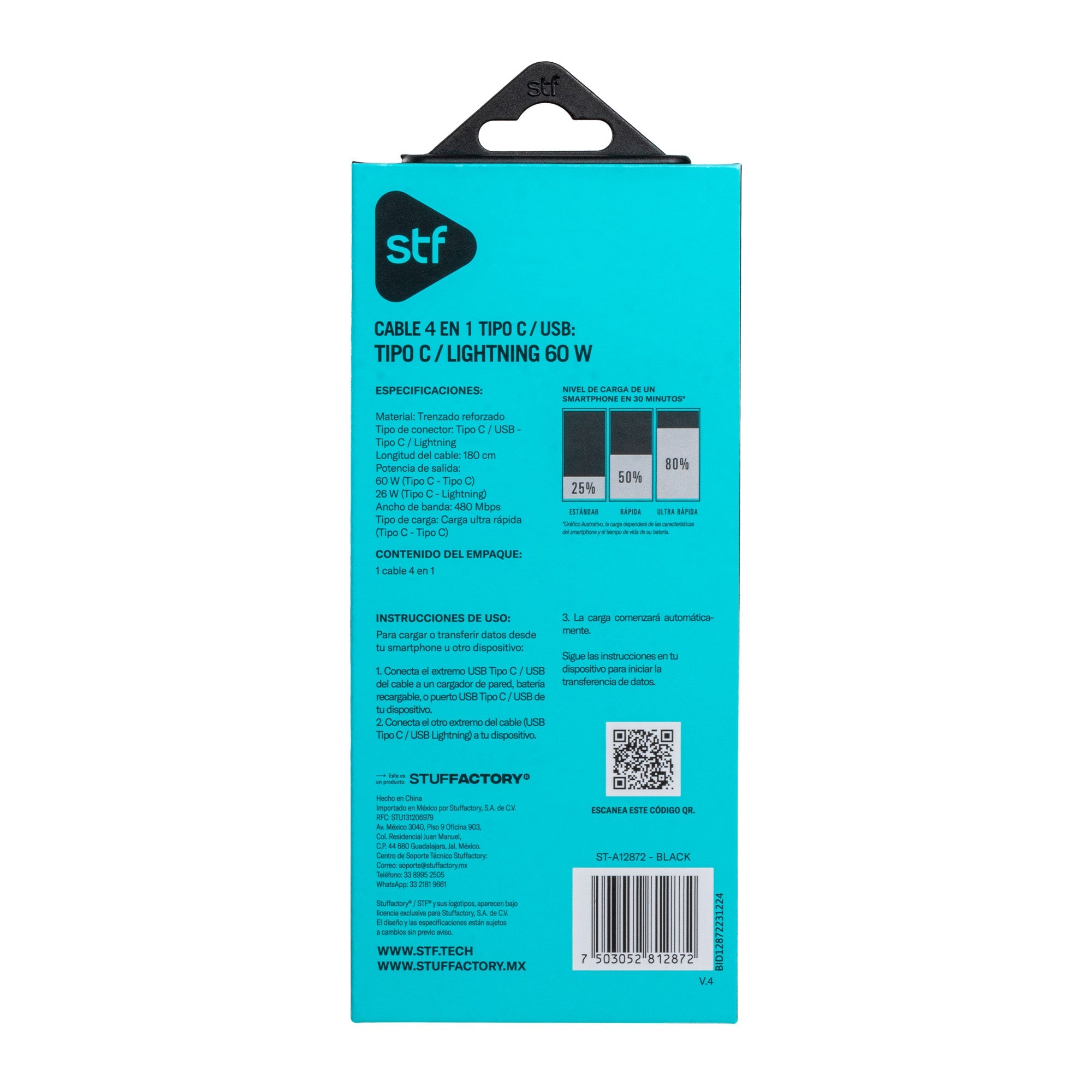 Cable 4 en 1 Tipo C/USB a Tipo C/Lightning 60W Carga Rápida 1.8m — imagen 12