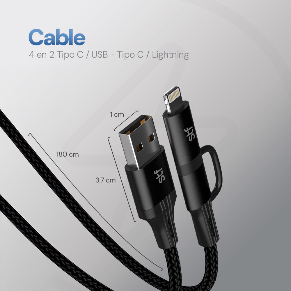 Cable 4 en 1 Tipo C/USB a Tipo C/Lightning 60W Carga Rápida 1.8m — imagen 13