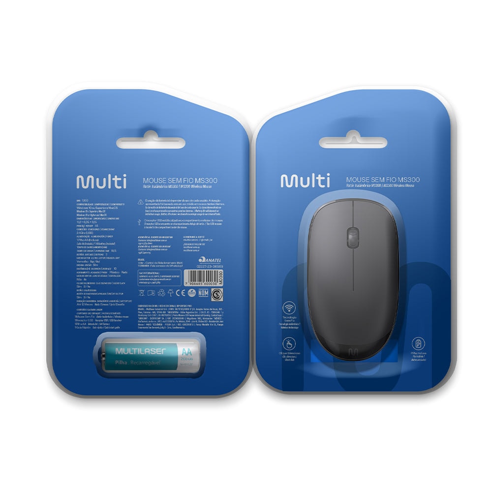 Mouse inalámbrico Multi SEM FIO MS300 Clic silencioso, 1200dpi Negro — imagen 8
