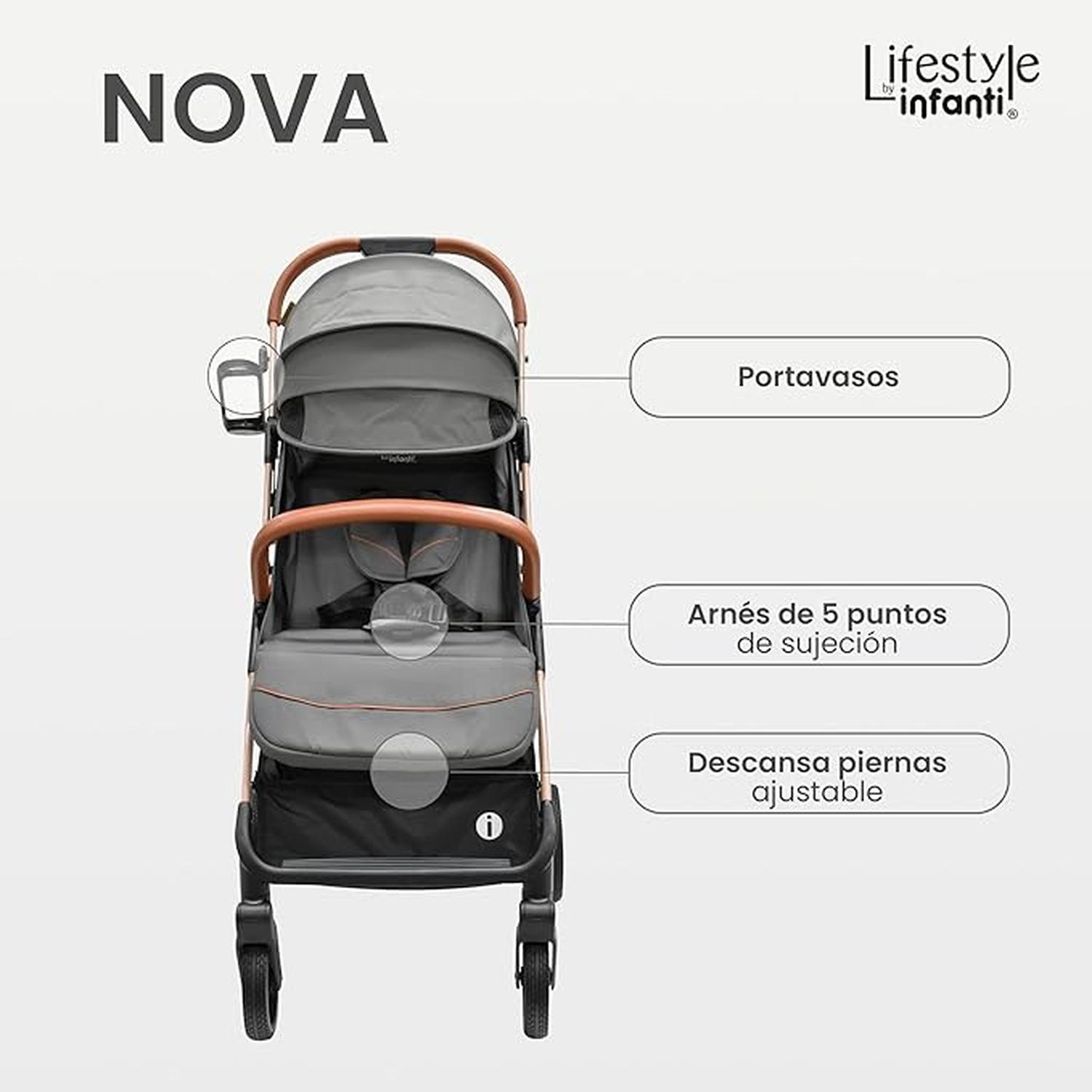 Lifestyle By Infanti Carriola Compacta Nova Con Plegado Automático Color Gris Chasis Dorado — imagen 5