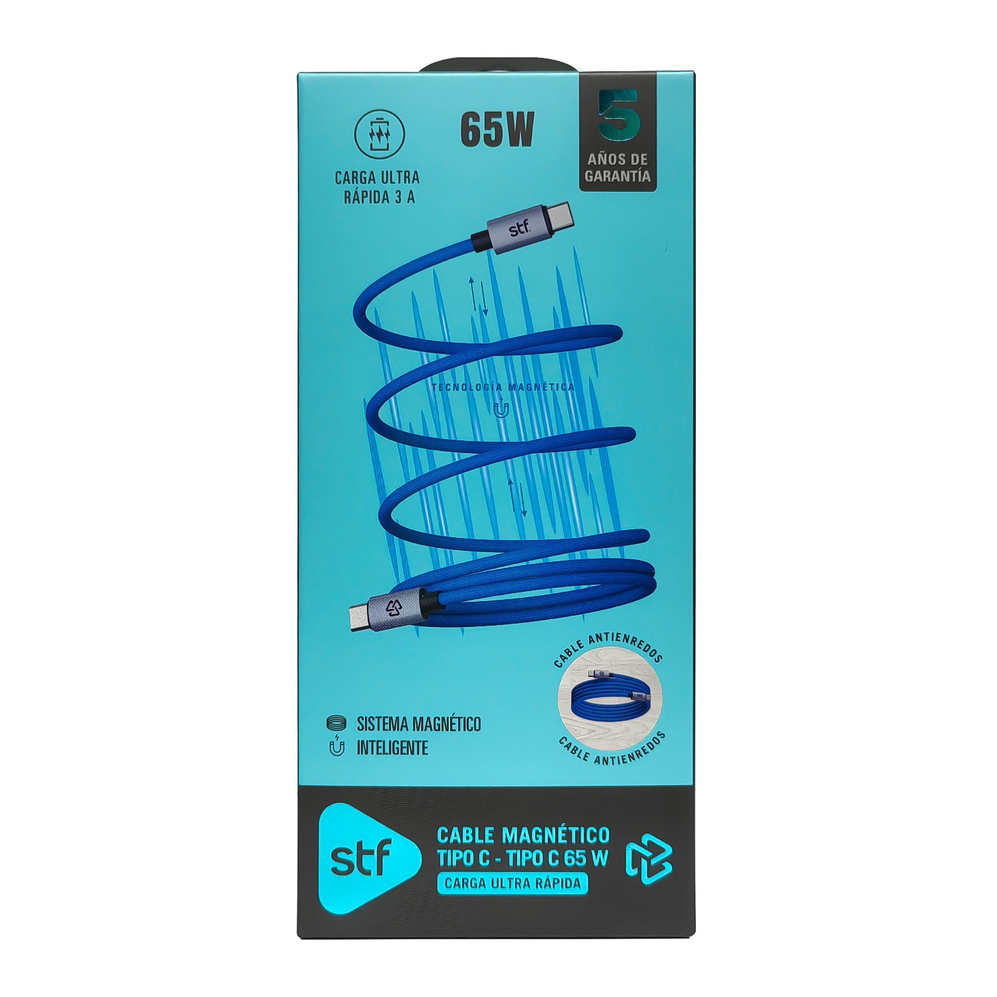 Cable Magnético STF Tipo C a Tipo C: Carga Rápida, 65W, Transferencia de datos, Azul — imagen 8