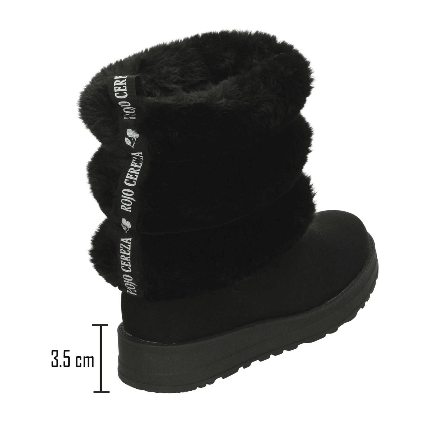 Bota Rojo Cereza Dama Invierno Casual Peluche Negro Mujer — imagen 12