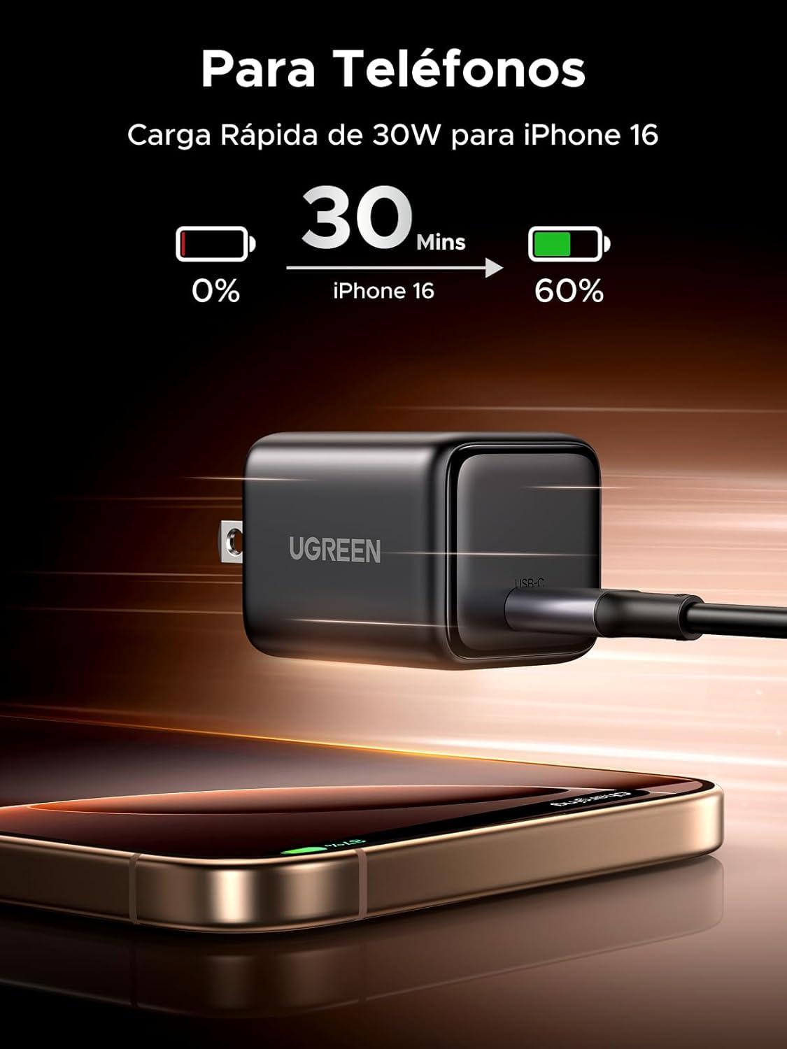 Cargador Ugren Mini 30w USB-C Negro Resistente Carga rápida — imagen 5