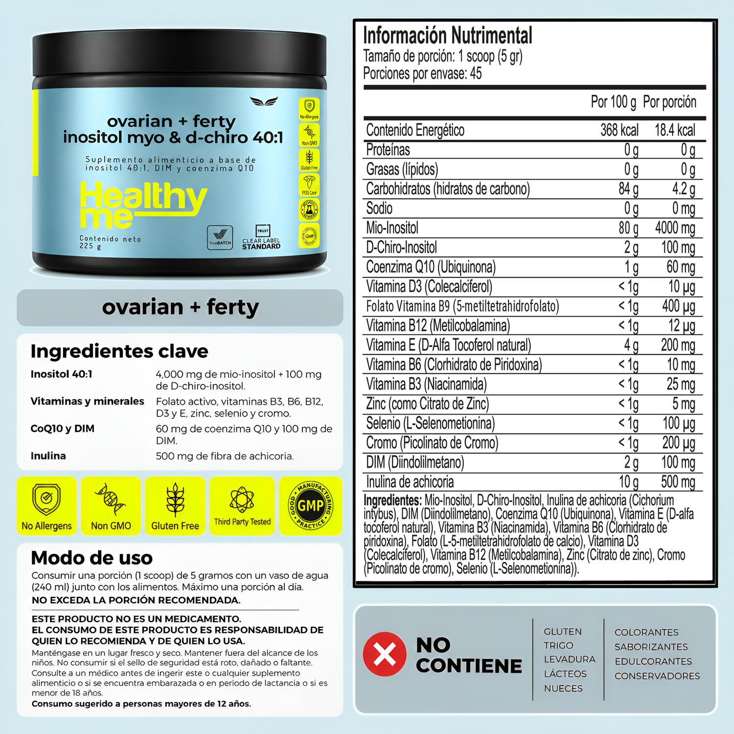 Healthy Me Inositol 40:1 Myo y D-Chiro Inositol con DIM y Coenzima Q10 para Equilibrio Hormonal — imagen 6