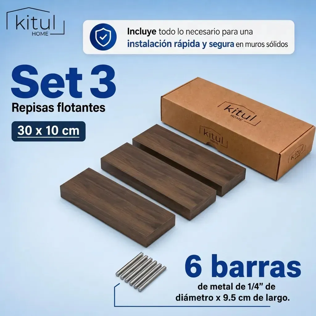 Repisas Flotantes de Madera 30 x 15 cm – Set para Decoración de Pared — imagen 5