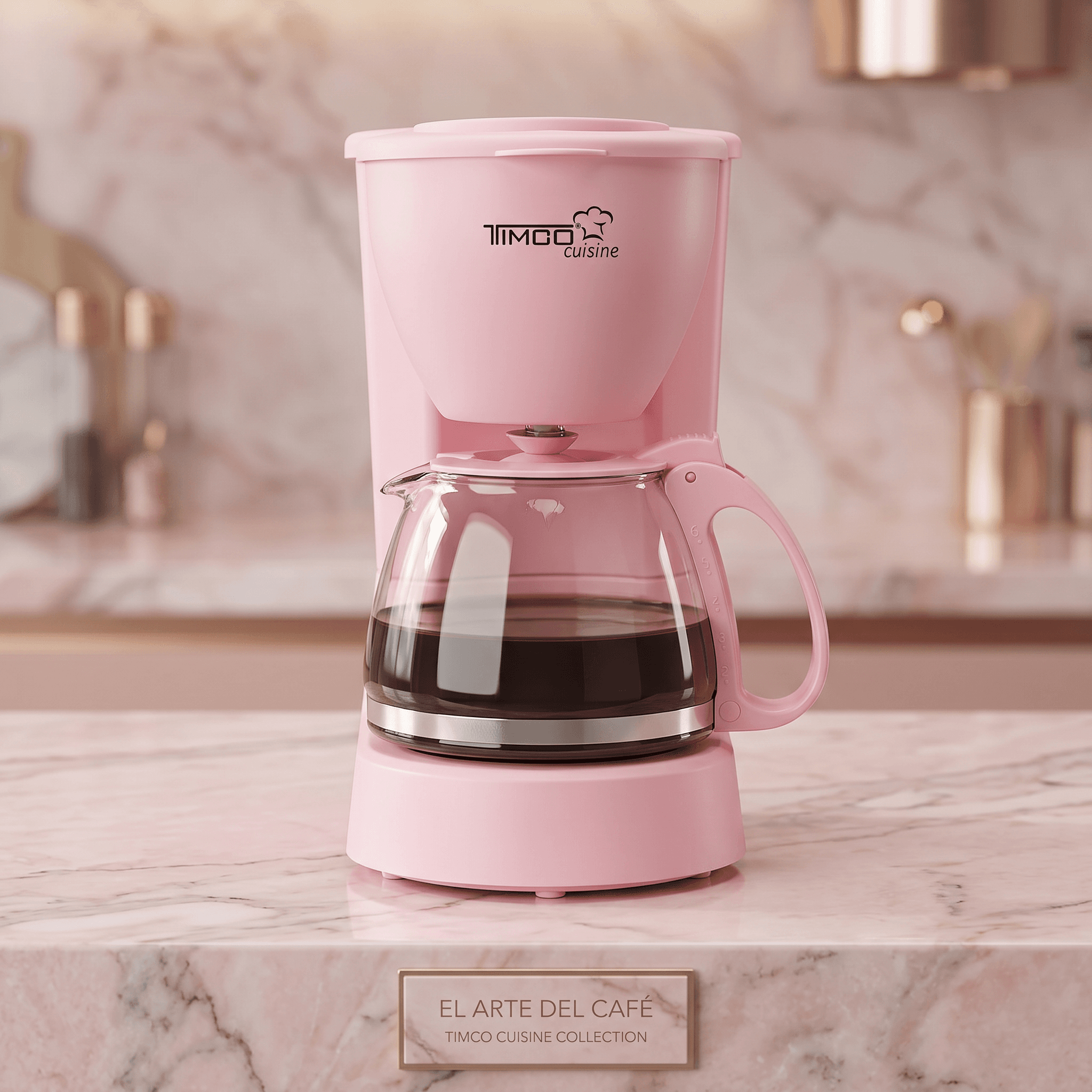 Cafetera Eléctrica Rosa 750 ml Filtro Permanente Antigoteo con Placa Calefactora CAFWJ9008 Timco — image 2