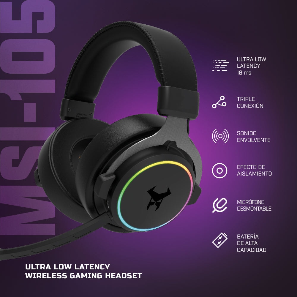 Audífonos Gamer Inalámbricos On ear STF Beast MSI-105: Videojuegos, Micrófono removible, 12 hrs uso, Low Latency, Luz RGB — imagen 13