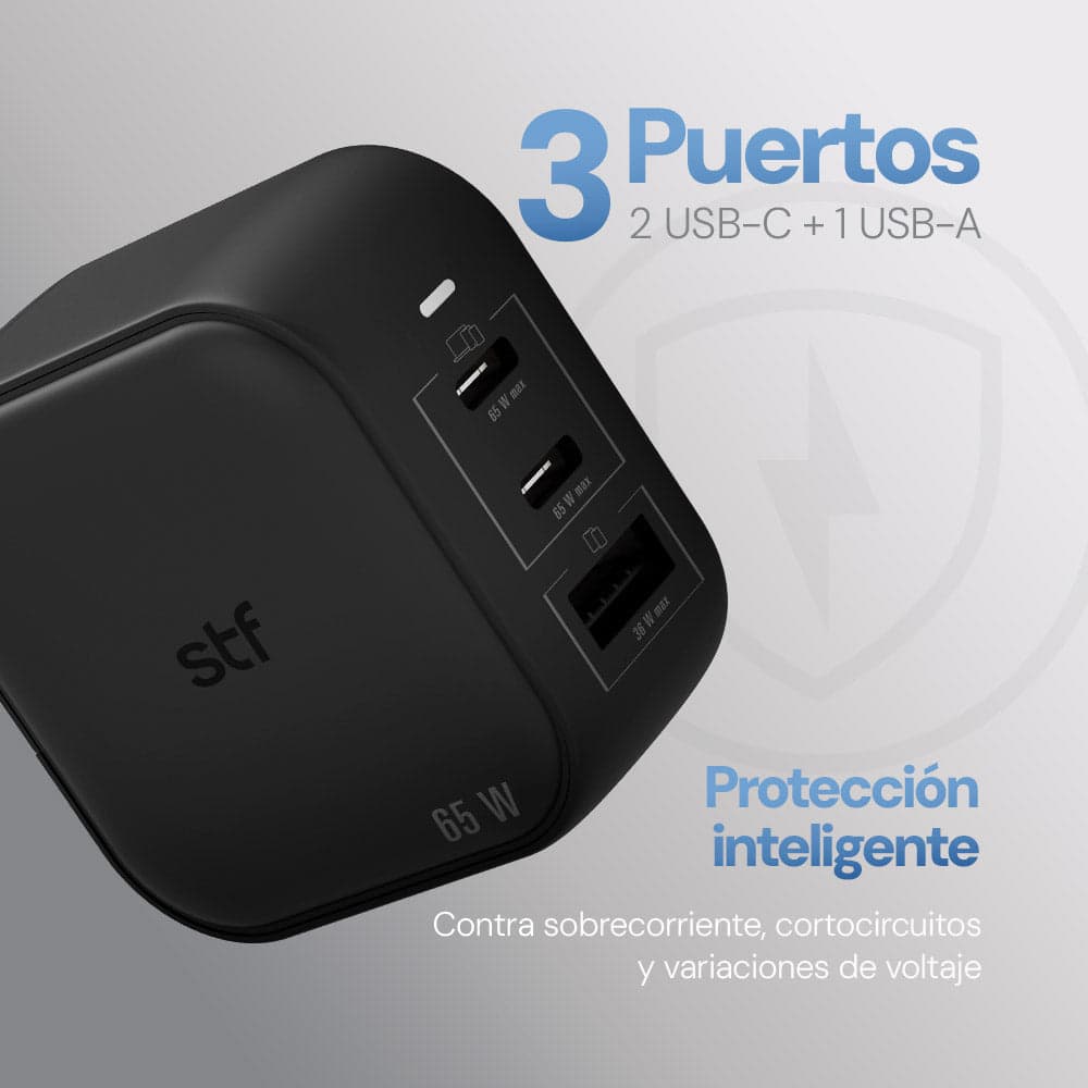 Cargador Pared GaN 65W 3 Salidas + Adaptadores UK/EU/AU Carga Ultra Rápida — image 6