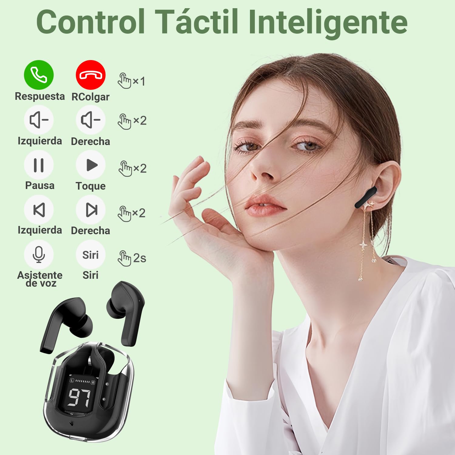 Auriculares Bluetooth inalámbricos, resistente al agua y a las salpicaduras IPX4, con estuche de carga y LED digital — imagen 7