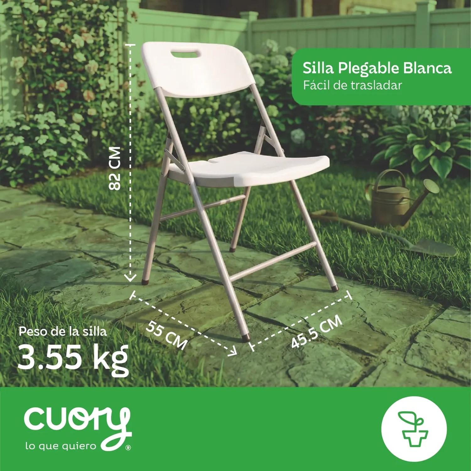 Silla Plegable Cuory Blanca Individual Resistente Interior y Exterior — imagen 2