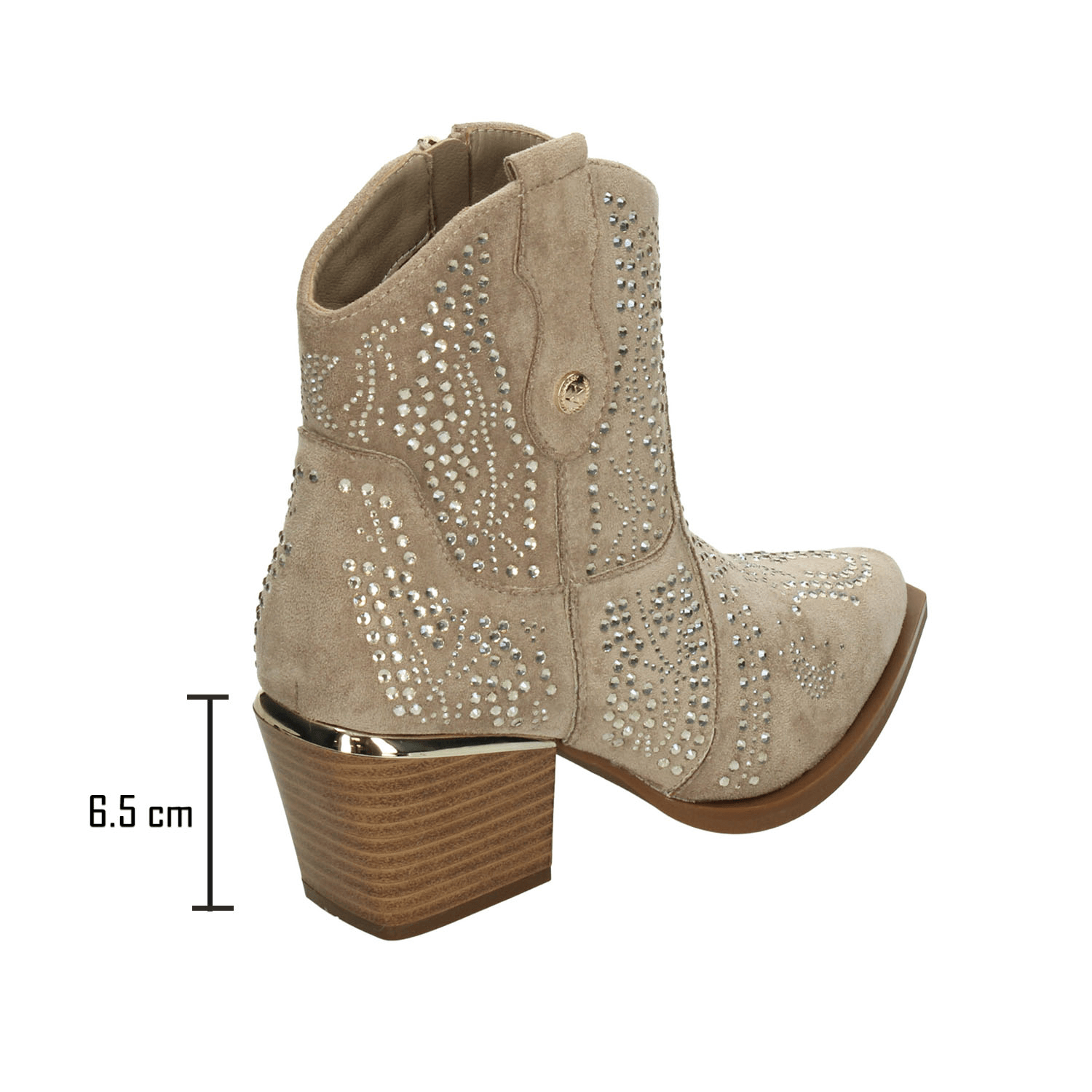 Botín Xti Dama Casual Vaquero Pedreria Cierre Beige Mujer — imagen 3