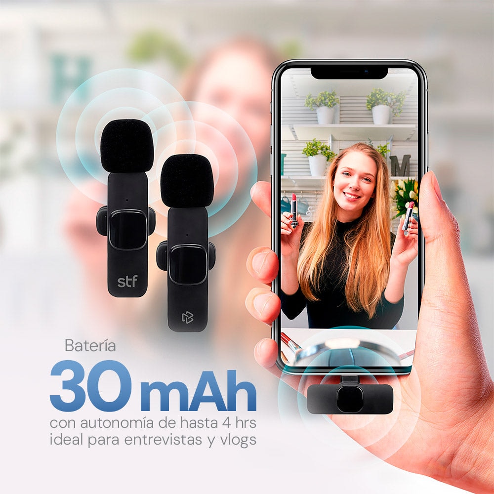 Kit 2 Micrófonos inalámbricos para celular STF Tipo C - Lightning con estuche — imagen 3