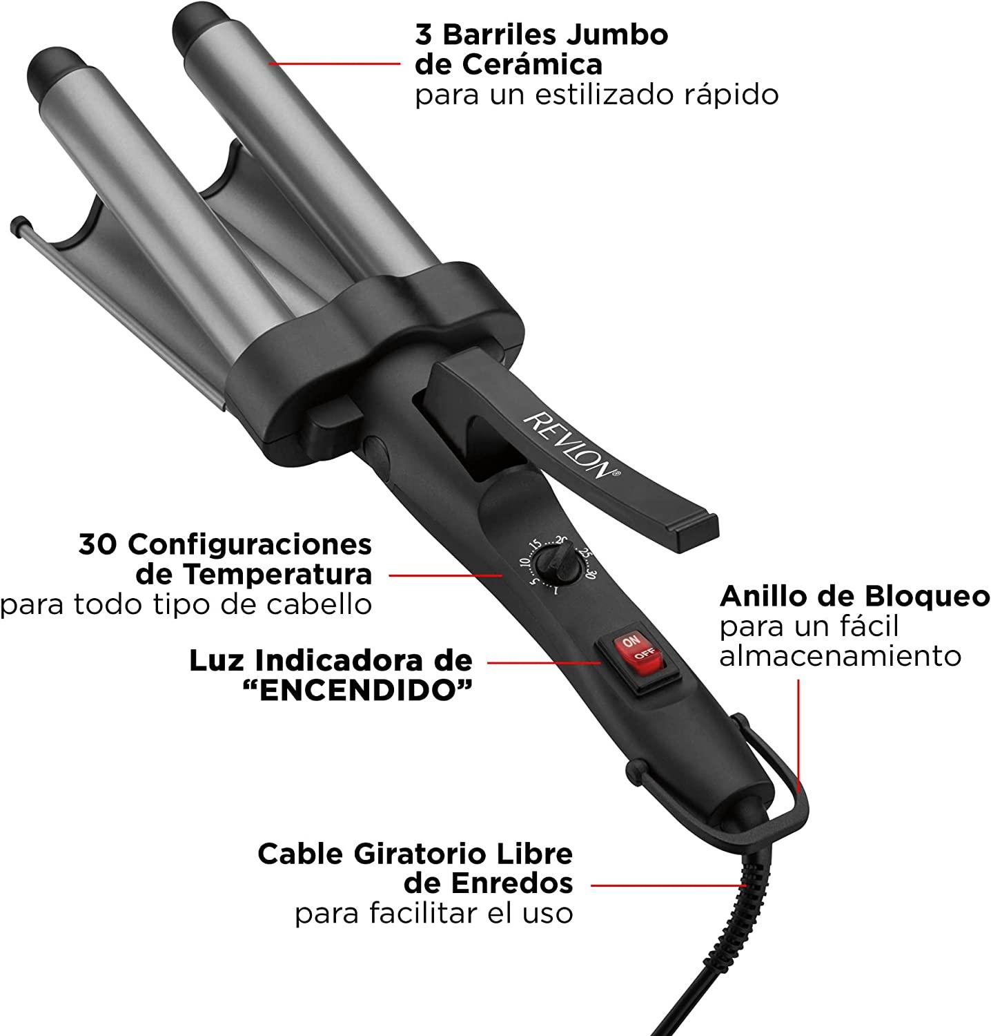 Waflera Rizadora Revlon Jumbo Rv084 Ceramica 3 Barriles — imagen 5