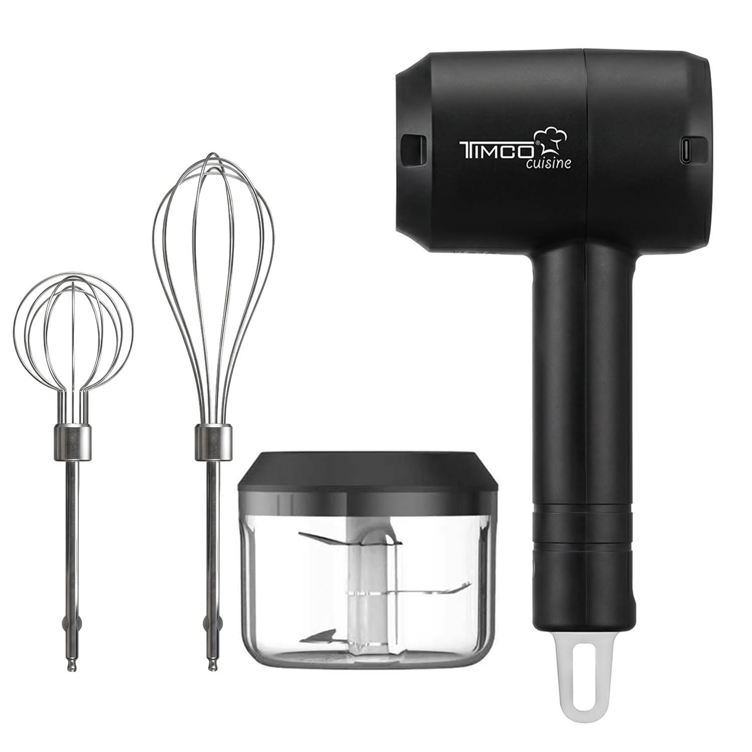 Batidora Eléctrica Inalambrica Timco 3 en 1 Recargable USB-C con Picadora de Alimentos Batidor de Huevos Mezcladora BAT301S — imagen 6