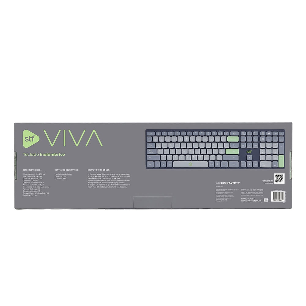 Teclado Inalámbrico STF VIVA: 2.4GHz, Bluetooth 5.0, 110 Teclas, Multimedia, Windows/Mac Gris — imagen 6
