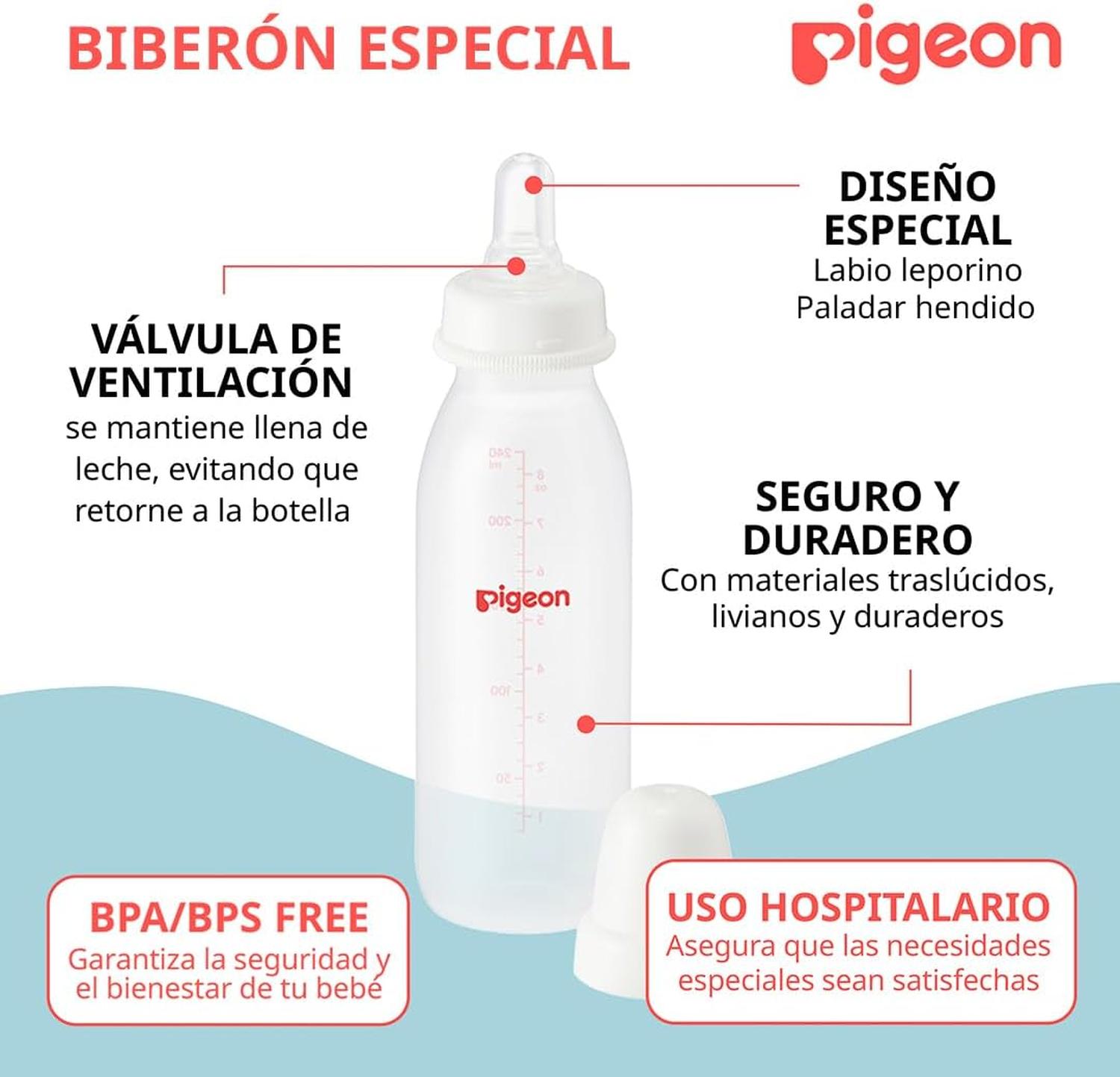 Biberón Pigeon Labio Leporino 240ml Anticólicos — imagen 2