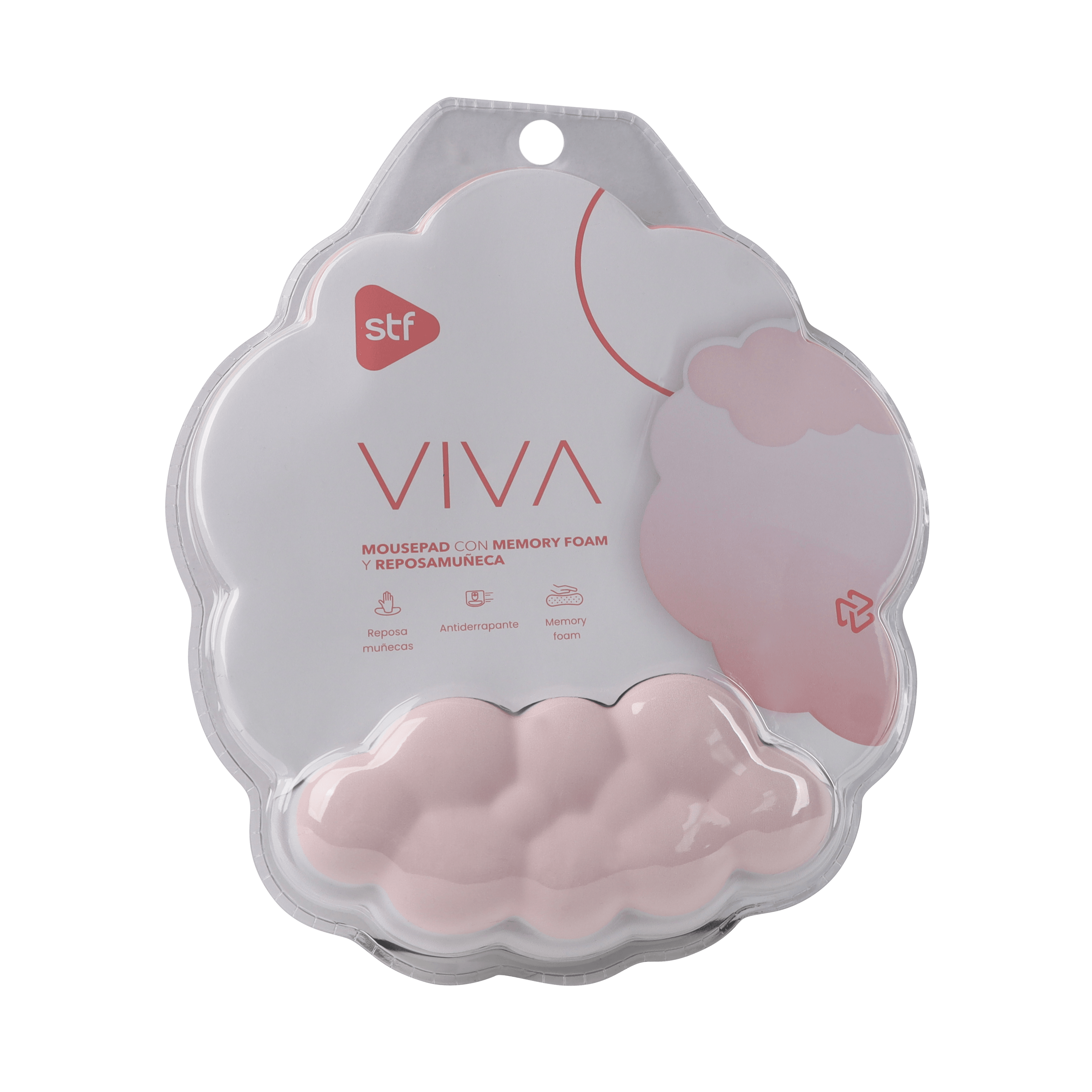 Mousepad Reposamuñecas STF VIVA Nube: Antiderrapante, Momory foam, Rosa — imagen 3