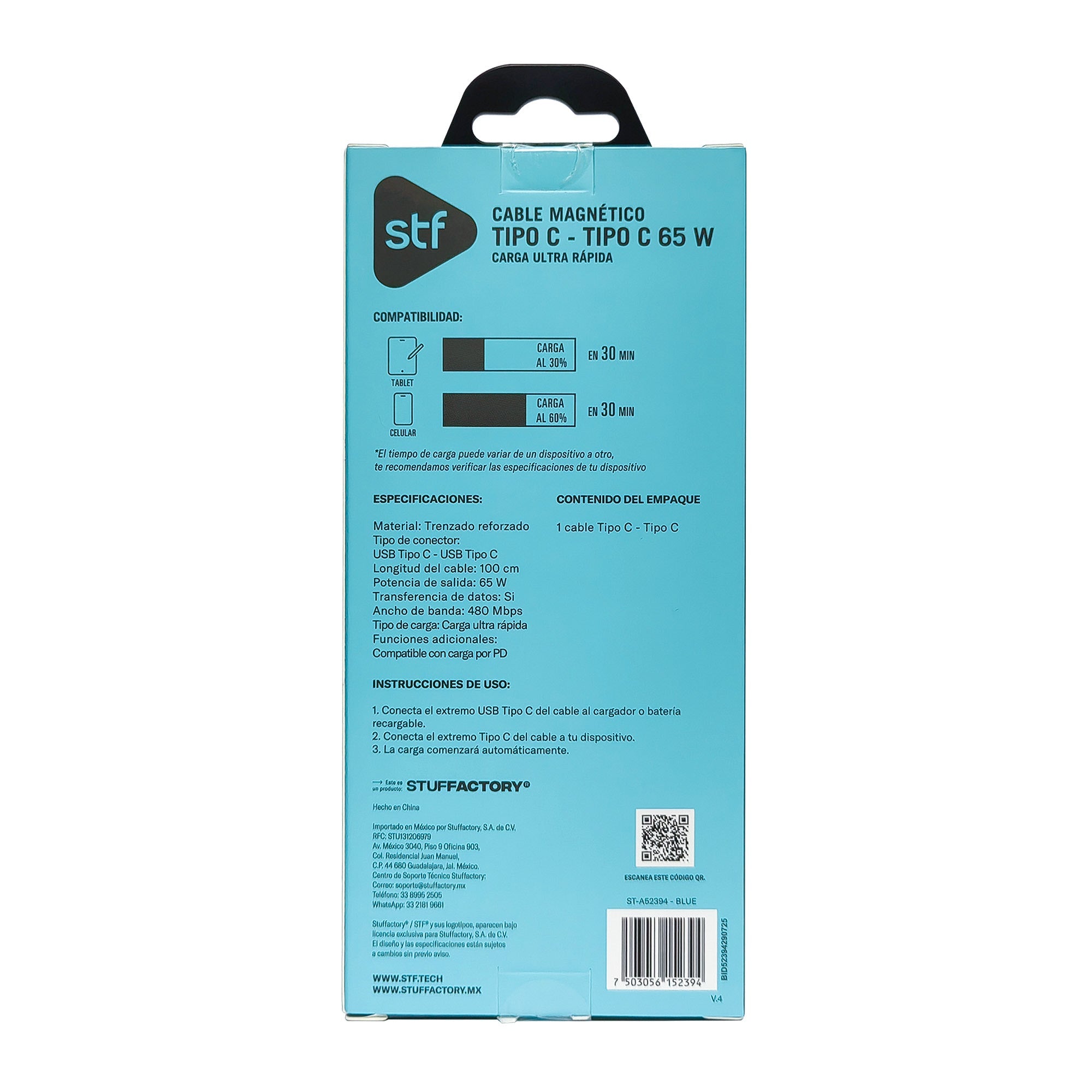 Cable Magnético STF Tipo C a Tipo C: Carga Rápida, 65W, Transferencia de datos, Azul — imagen 10