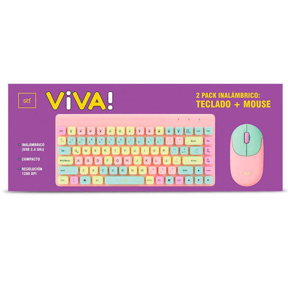 Kit Teclado + Mouse inalámbrico STF VIVA! para computadora Rosa — imagen 9