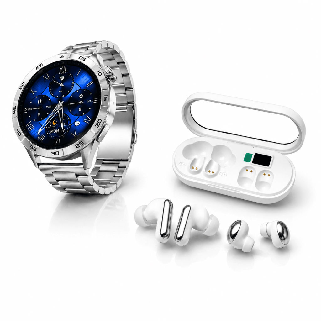 SMARTWATCH G-TIDE POWER (PLATA) + AUDIFONOS HH T-55 DOBLE (PLATA) — imagen 2