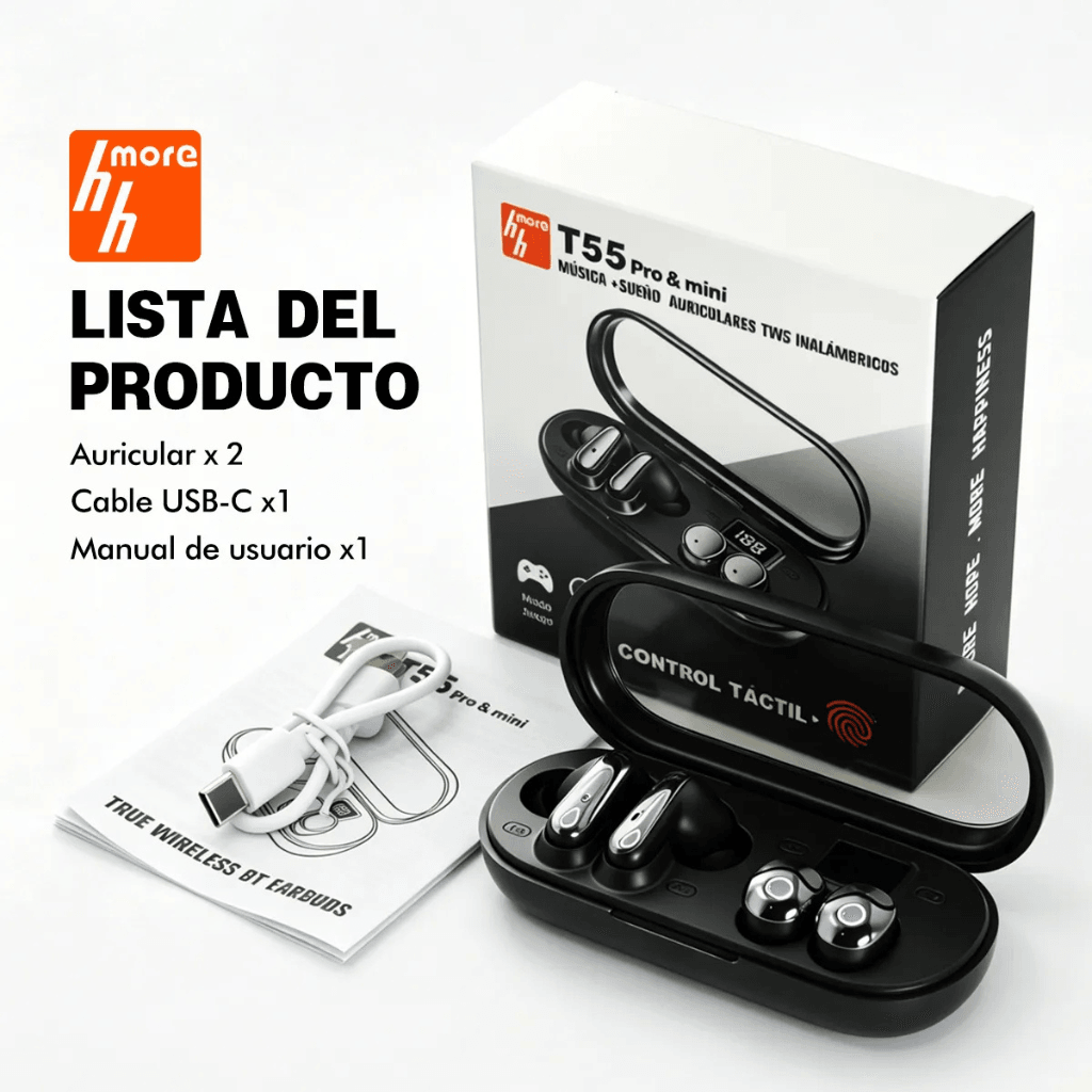 HH More T55 Pro & Mini. Dos en uno. TWS Inalámbricos Bluetooth con Control Táctil — imagen 7