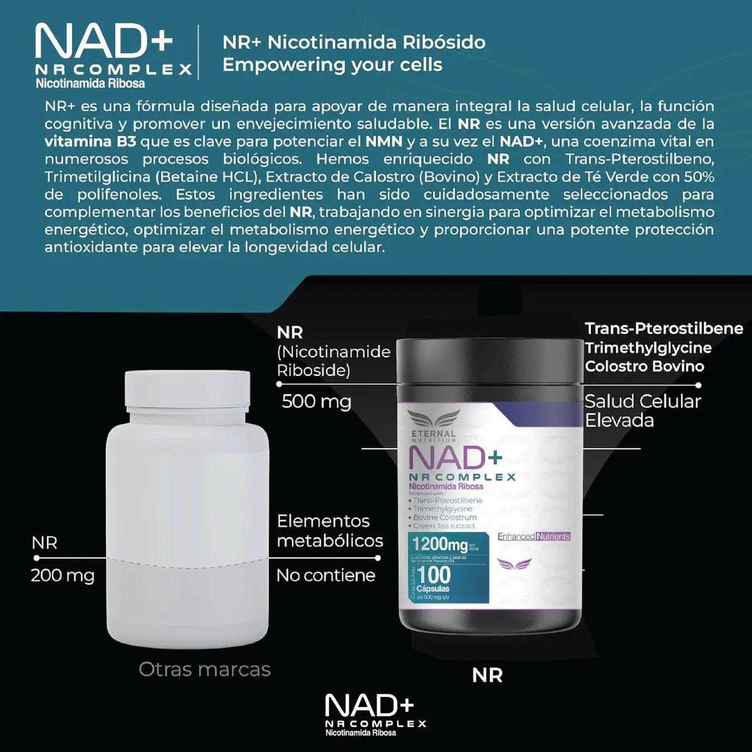 Essentials: NAD+ NR Complex, Nicotinamida Ribósida + Calostro + Trans-Pterostilbeno, 100 Cápsulas — imagen 6