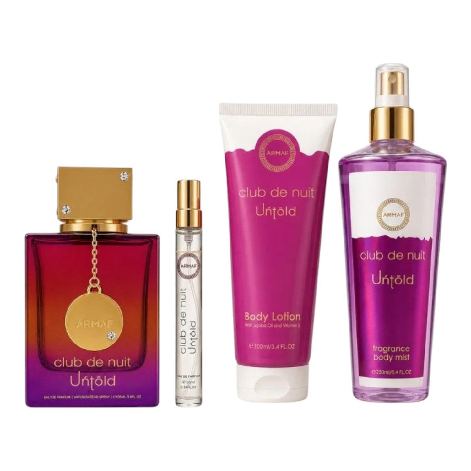 ARMAF CLUB DE NUIT UNTOLD 4 PCS GIFT SET EDP+10 ML+BODY LOTION+BODY MIST — imagen 1