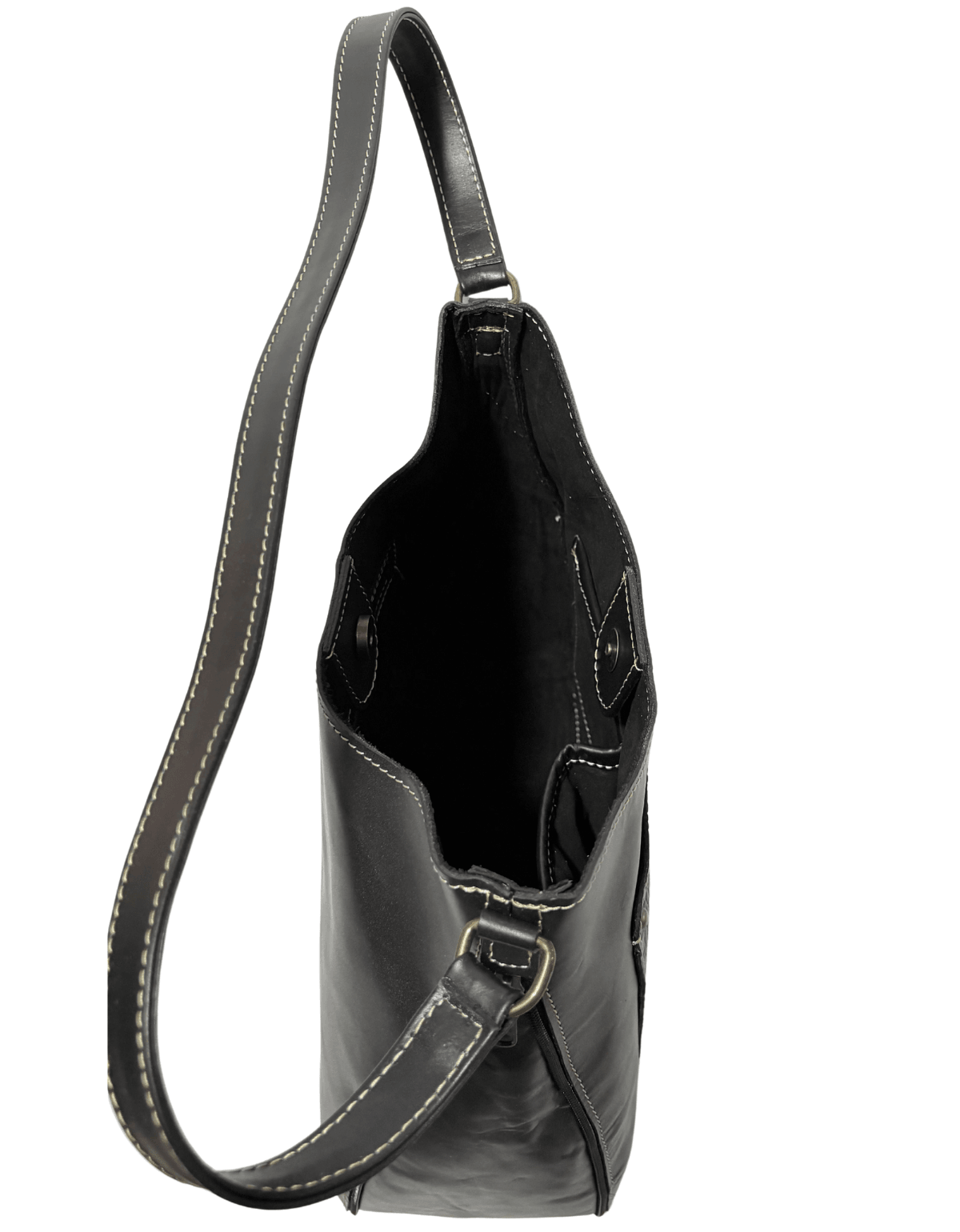Bolsa De Hombro Negra Con Textura Tipo Exotico Cassandra — imagen 7