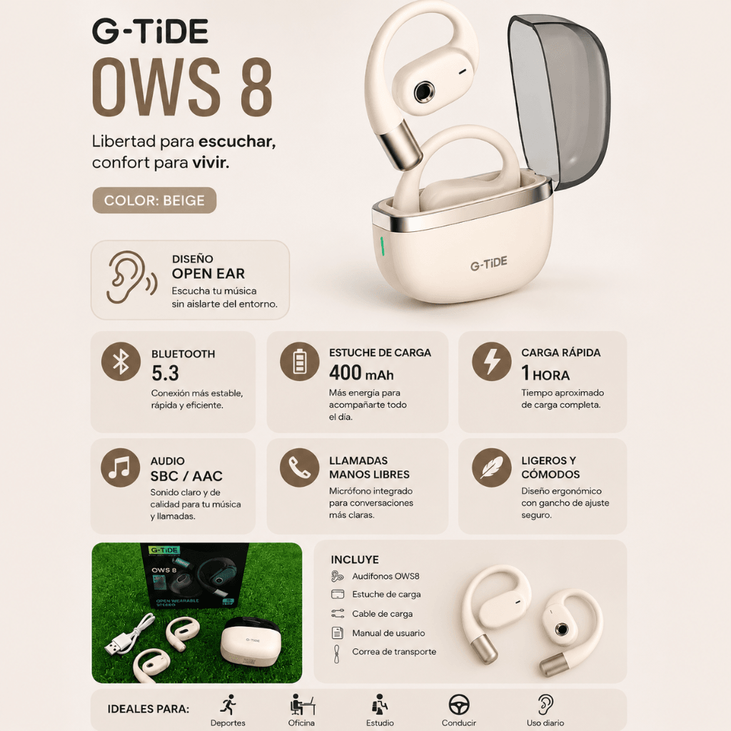 Smartwatch Redmi Watch 5 active (Plata) + Audifonos G-tide OWS 8 (Beige) — imagen 6
