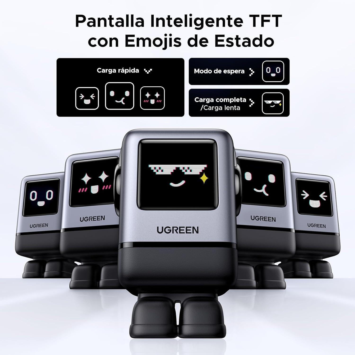 Cargador Ugreen Nexode 100W 3C+1A Robot Gris Rápido — imagen 4