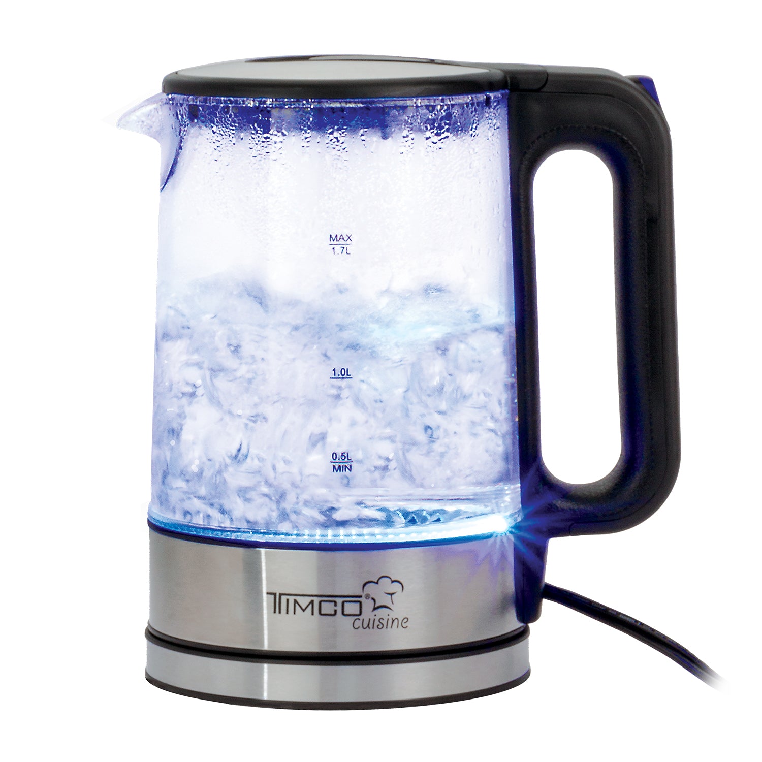 Tetera Jarra Eléctrica de Vidrio 1.7 L Hervidor Agua Acero Inoxidable Timco JE8707 — imagen 2