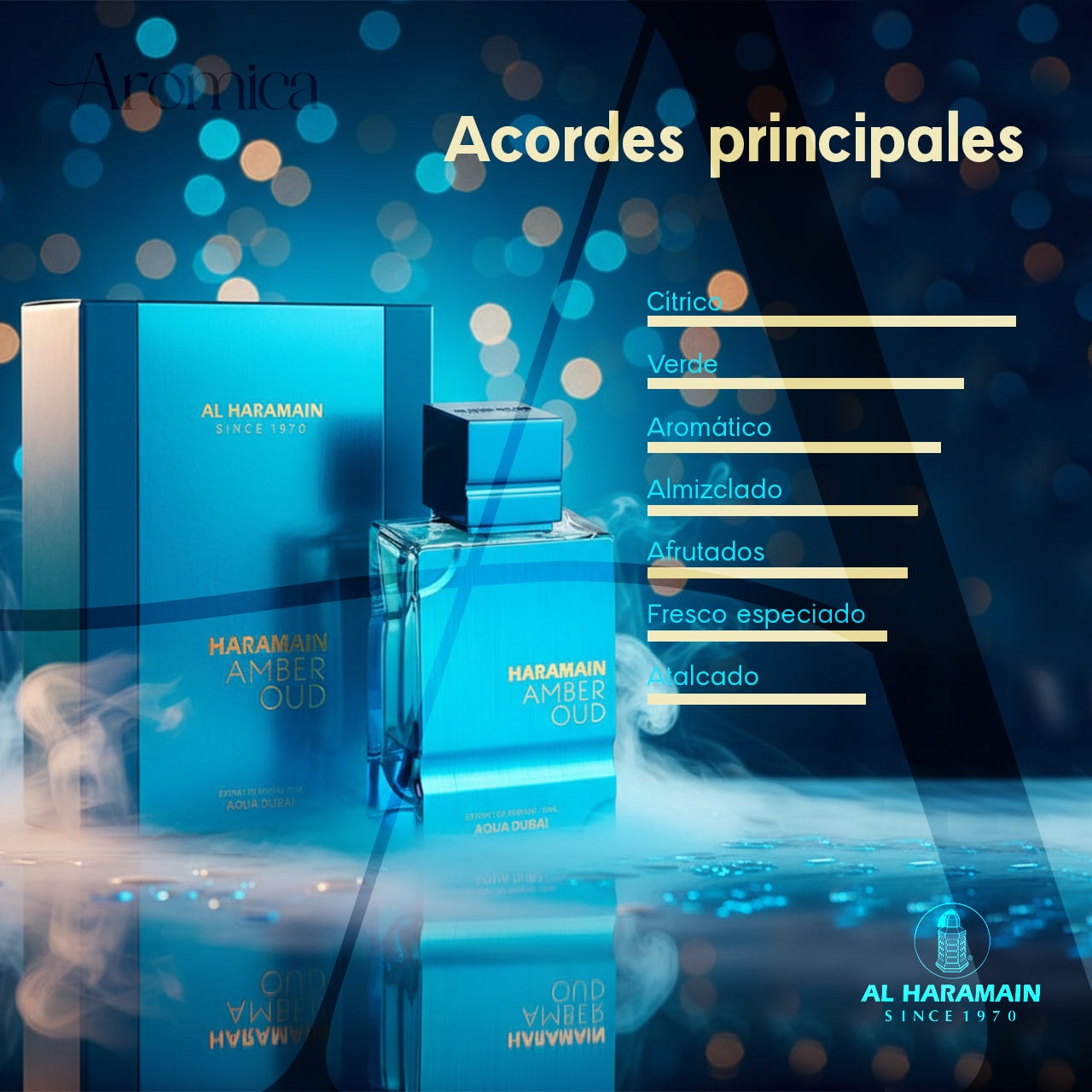 Perfume Árabe Al Haramain Amber Oud Aqua Dubai Hombre EDP 100ml — imagen 4