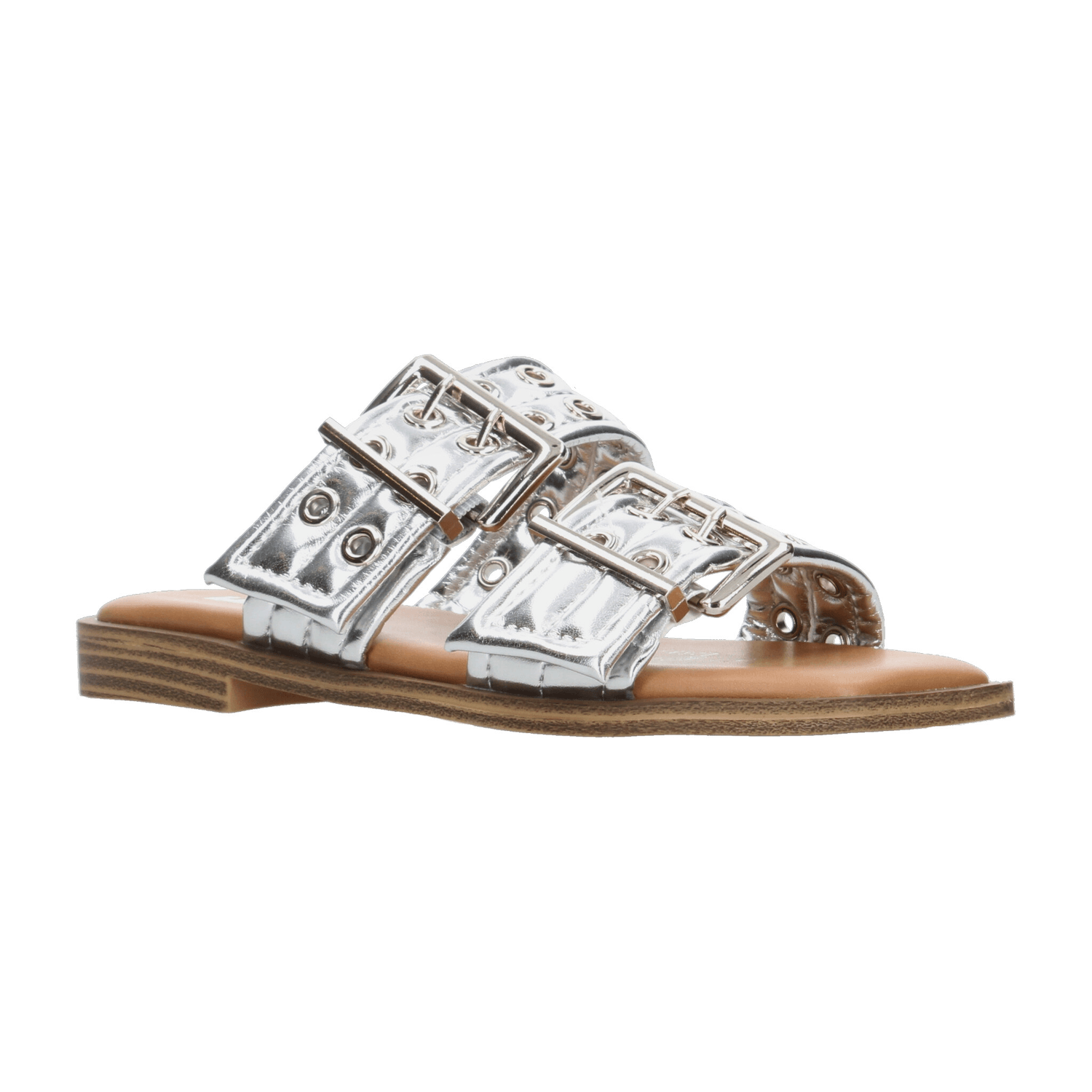 Sandalias Efe Dama De Piso Hebillas Casual Plateado Mujer — imagen 2