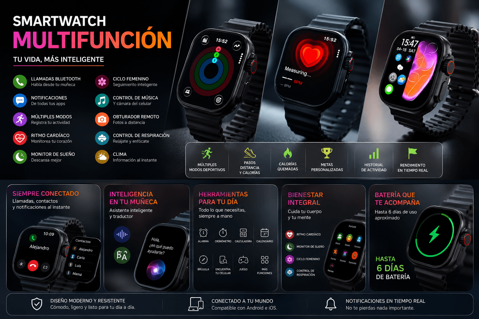 Smartwatch U5 Multifunción con Llamadas, Mensajería e Inteligencia Artificial — imagen 7