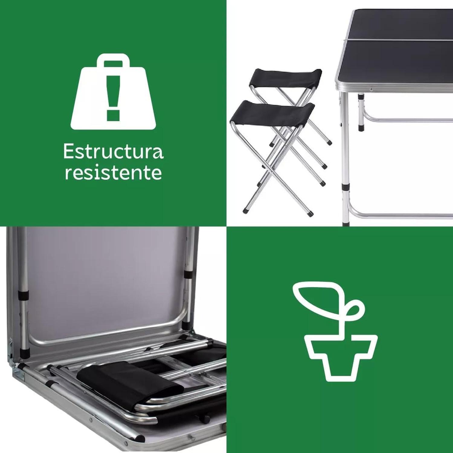 Mesa Plegable Cuory Negra 120x160cm + 4 Bancos — imagen 4